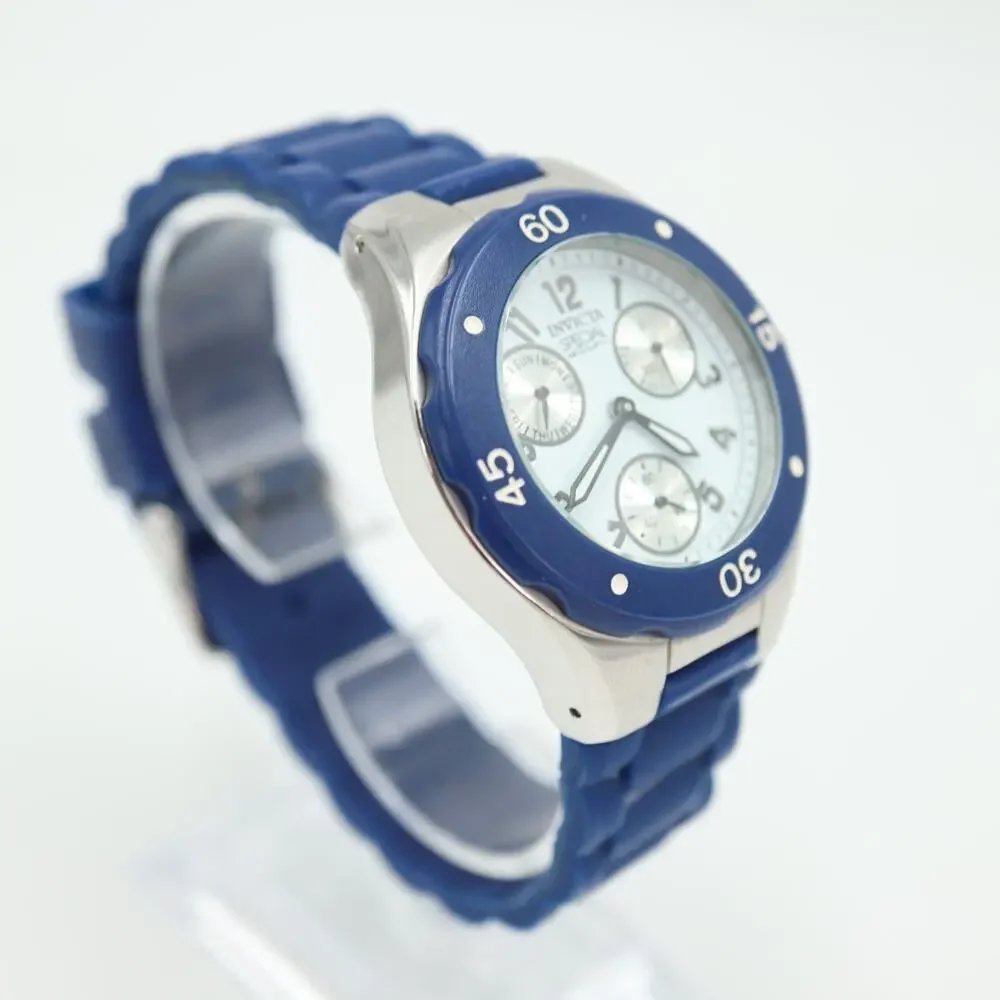 Invicta Mens Multifunction Watch 38mm White Dial Blue Bezel Silicone Strap